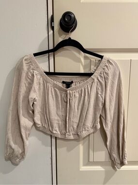 Forever 21 Cream Cropped Peasant Top